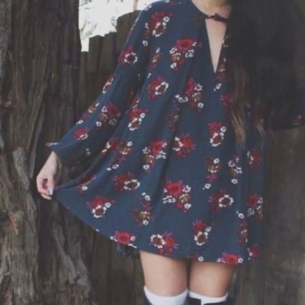 Free People  Electric Orchard Tunic Mini Trapeze Swing Teal Dress S Whimsigoth